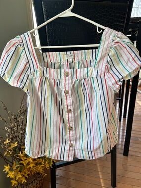 J.Crew multicolor rainbow stripe button down Poplin square neckline top